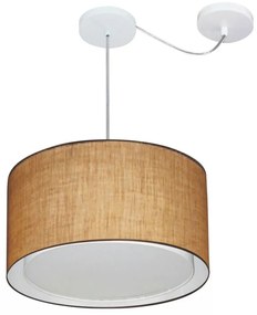 Lustre Pendente Cilíndrico Com Desvio Md-4305 Cúpula em Tecido 40x25cm Palha - Bivolt
