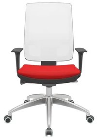 Cadeira Office Brizza Tela Branca Assento Aero Vermelho Autocompensador Base Aluminio 120cm - 63790 Sun House