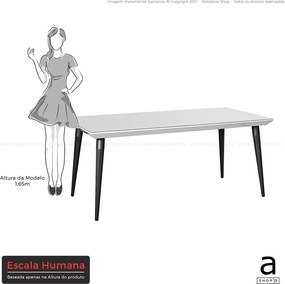 Mesa De Jantar Kaya 180cm x 89cm P/ 6 Lugares C/ Vidro Off White /