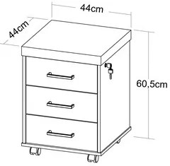 Gaveteiro de Escritório com Rodízios 3 Gavetas Tamburato Executiva A06