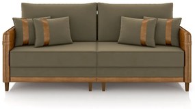 Sofá Living Montecarlo 2 Lugares Bipartido 212cm Pés em Madeira Veludo/PU Castor/Caramelo G33 - Gran Belo