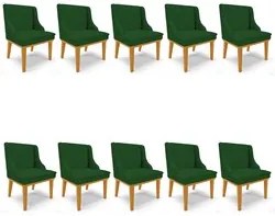Kit 10 Cadeiras Estofadas para Sala de Jantar Base Fixa de Madeira Cas