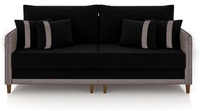 Sofá Living Montecarlo 3 Lugares Bipartido 252cm Pés em Madeira Veludo/PU Preto/Cinza G33 - Gran Belo