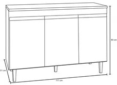 Balcão Gabinete Para Pia 120cm sem Tampo 3 Portas Manu Preto - AJL Móv