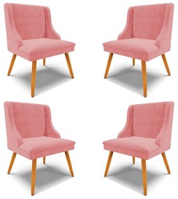 Kit 4 Cadeiras Decorativas Sala de Jantar Pés Palito de Madeira Firenze Suede Rosê/Natural G19 - Gran Belo