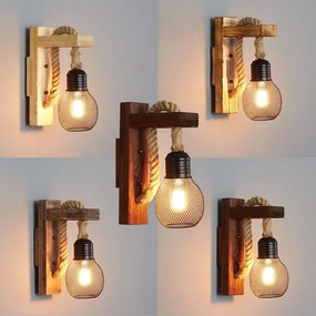 Arandela Luminária Loft americano industrial retro lâmpada de parede e27 madeira led corredor varanda luz parede para barra sala estar gaiola ferro pendurar arandela - A