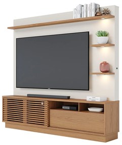Estante de TV 70 Polegadas 200cm com Led Lidia C04 - D'Rossi - Freijó e Off White Matte