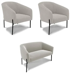 Namoradeira e 2 Poltronas PĂ© Ferro Preto Stella BouclĂŞ D03 - D'Rossi - Cinza