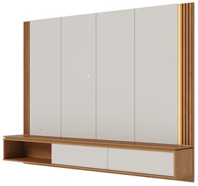 Painel TV 75 Pol 180cm Bancada Suspensa Ripado Led Duda C04 - D'Rossi - Off White Matte e Freijó