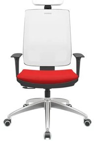 Cadeira Office Brizza Tela Branca Com Encosto Assento Aero Vermelho RelaxPlax Base Aluminio 126cm - 63602 Sun House