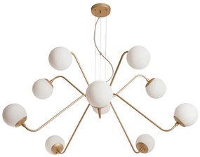 Pendente Carrossel Ø90X38Cm 10Xg9 / Metal E Globo Ø12Cm | Usina 16765/... (BT / DR-V - Branco Texturizado / Dourado Escovado, AMBAR)