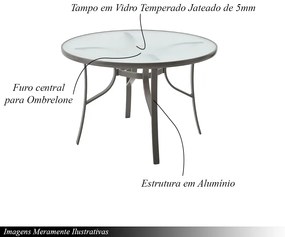 Mesa Área Externa de Alumínio Tijuca Tampo em Vidro Temperado Amêndoa G56 - Gran Belo