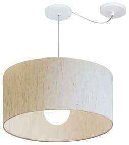 Lustre Pendente Cilíndrico Com Desvio Linho Bege MJ-4232 Para Mesa de Jantar e Estar