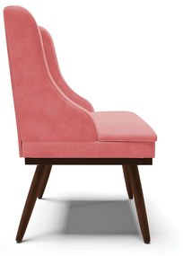Cadeira de Jantar Liz Suede Rosê Base Fixa Madeira com Pés Palito Tabaco - D'Rossi