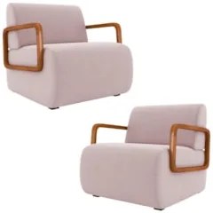 Poltrona Decorativa Orgânica para Sala Kit 2 Belarus Z08 Veludo Rosê -