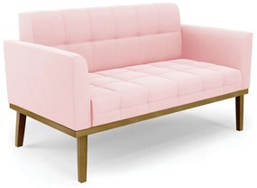 Poltrona Namoradeira Decorativa Karen Pés Fixo em Madeira Castanho Suede Rosa Bebê G19 - Gran Belo