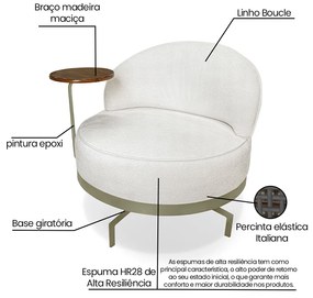 Poltrona Sala de Estar Base Giratória Dourada Aura Bouclê Off White S04 - D'Rossi