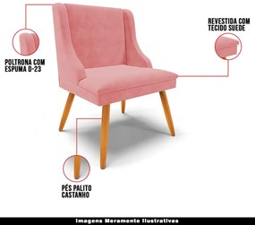 Kit 3 Cadeiras Decorativas Sala de Jantar Pés Palito de Madeira Firenze Suede Rosê/Natural G19 - Gran Belo