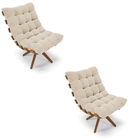 Poltrona Giratoria Costela Kit 2 Suede Base de Madeira MA30 M11 - D'Rossi - Bege