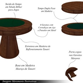 Conjunto Mesa de Jogos Carteado Bellagio Tampo Reversível Verde e 4 Cadeiras Madeira Poker Base Cone Linho OffWhite/Imbuia G42 - Gran Belo