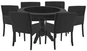 Mesa de Jogos Carteado Montreal Redonda Tampo Reversível Preto com 6 Cadeiras Vicenza Preto Fosco G36 G15 - Gran Belo