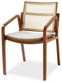 Cadeira Maitê com Braço Tela Natural e Assento Linho Cinza Claro com Estrutura Castanho Claro - 74239 Sun House