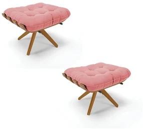 Puff Giratório Costela kit 2 Suede Base de Madeira MA30 M11 - D'Rossi - Rose