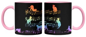 Kit Copo Viagem e Caneca Gato Musical Arco Iris Cat Lover Rosa