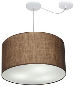 Lustre Pendente Cilíndrico Com Desvio Md-4235 Cúpula em Tecido 45x30cm Café - Bivolt