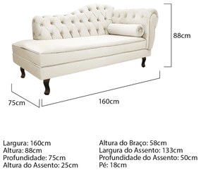 Kit Diva Recamier Diana 160cm Lado Esquerdo e 02 Poltronas Classic Corano - ADJ Decor