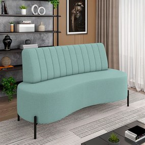 Sofá Living Decorativo 2 Lugares 1,35M Katara Pés de Ferro Linho Rústico Azul G33 - Gran Belo