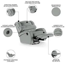 Poltrona do Papai Reclinável Kalie Glider Giratória FH9 PU Cinza - Mpo