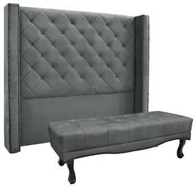 Cabeceira Cama Box Casal 140cm e Recamier Vicenza Veludo S04 - D'Rossi - Cinza
