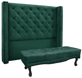 Cabeceira Cama Box Solteiro 90cm e Recamier Vicenza Veludo S04 - D'Rossi - Verde