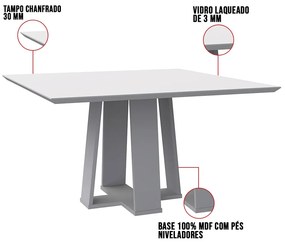 Mesa de Jantar Quadrada Tampo com Vidro Leka 135 cm Off White - D'Rossi