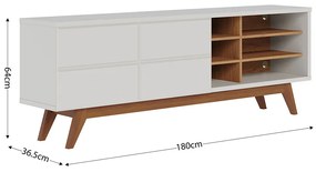 Rack para Sala Bancada de TV 70 Pol 180cm Cinthia C04 - D'Rossi - Off White Matte e Freijó
