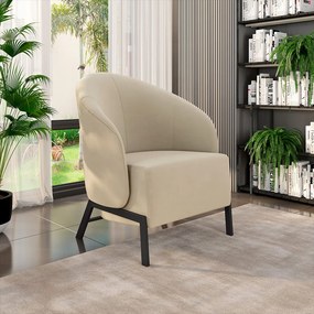 Kit 2 Poltronas Decorativa Sala de Estar Kenya Pés em Ferro Veludo Preto/Bege G33 - Gran Belo