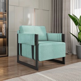 Kit 2 Poltronas Decorativa Sala de Estar Moria Base em Ferro Bouclê Preto/Azul G33 - Gran Belo