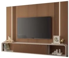 Painel TV 85 Pol 219cm Bancada Suspensa Vivaz H01 Off/Castanho - Mpoze