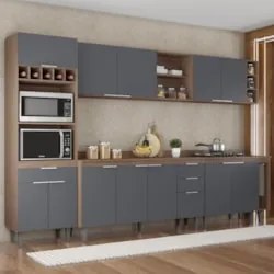 Armário de Cozinha Com Tampo CP07 310cm Pérola Freijó/Grafite Z34 - Mp