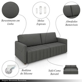 Sofá-Cama Decorativo Retrátil Thanos 2 Lugares 220cm Linho Grafite G45 - Gran Belo