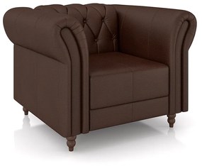 Poltrona Decorativa Sala de Estar Stanford Chesterfield Pés de Madeira Couro Marrom Brilho G58 - Gran Belo