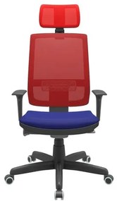 Cadeira Office Brizza Tela Vermelha Com Encosto Assento Aero Azul Autocompensador Base Standard 126cm - 63365 Sun House