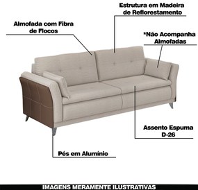 Sofá Decorativo 3 Lugares Bolero Linho Bege Corvin Marrom G45 - Gran Belo