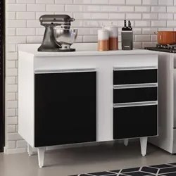 Balcão Gabinete 100cm com Tampo 2 Portas Luziania Preto/Branco - Lumil