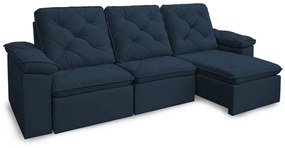 Sofá Reclinável Retrátil 3 Lugares 290cm Verus Veludo Azul Escuro - Sheep Estofados - Suede Azul Marinho