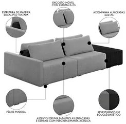 Sofá Ilha Modular Living com Puff 252cm Georgia K04 Bouclê Grafite/Pre