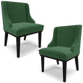 Kit 2 Cadeiras Decorativas Sala de Jantar Base Fixa de Madeira Firenze Veludo Verde/Preto G19 - Gran Belo