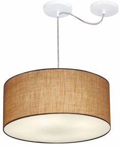 Lustre Pendente Cilíndrico Com Desvio De Centro Md-4151 Cúpula em Tecido 50x25cm Palha - Bivolt