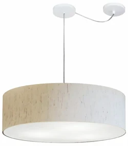 Lustre Pendente Cilíndrico Com Desvio Linho Bege MJ-4265 Para Mesa de Jantar e Estar